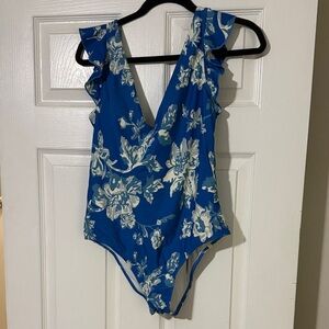 summersalt Blue Floral Ruffle One-Piece Swimsuit